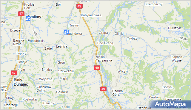 mapa Białka Tatrzańska, Białka Tatrzańska na mapie Targeo