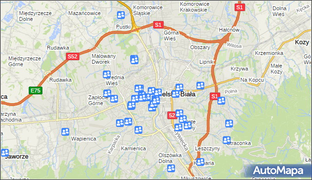 mapa Bielsko-Białej, Bielsko-Biała na mapie Targeo