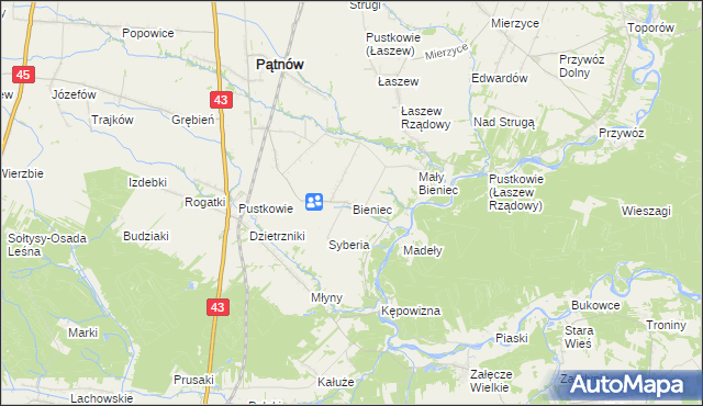 mapa Bieniec gmina Pątnów, Bieniec gmina Pątnów na mapie Targeo