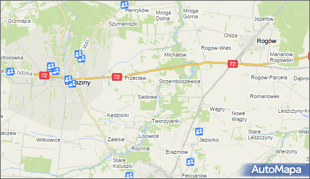 mapa Bronowice gmina Brzeziny, Bronowice gmina Brzeziny na mapie Targeo