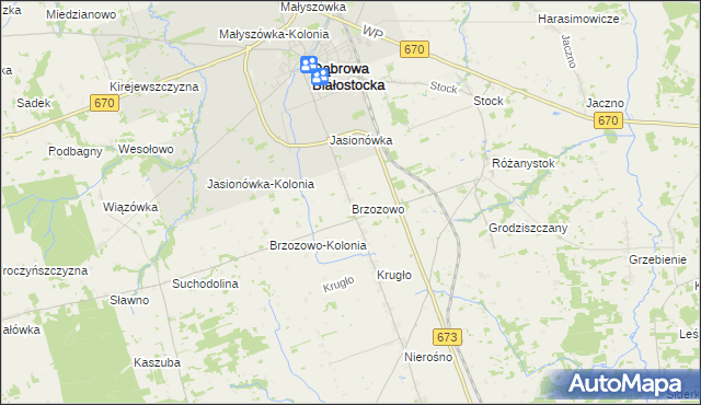 mapa Brzozowo gmina Dąbrowa Białostocka, Brzozowo gmina Dąbrowa Białostocka na mapie Targeo