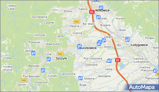 mapa Buczkowice, Buczkowice na mapie Targeo
