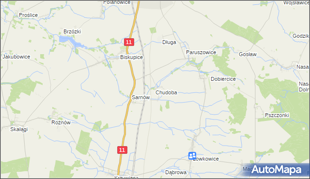 mapa Chudoba gmina Byczyna, Chudoba gmina Byczyna na mapie Targeo