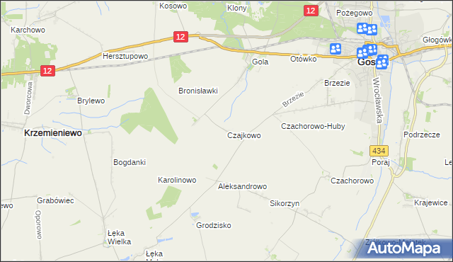 mapa Czajkowo gmina Gostyń, Czajkowo gmina Gostyń na mapie Targeo
