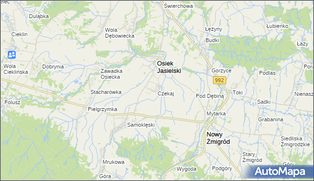 mapa Czekaj gmina Osiek Jasielski, Czekaj gmina Osiek Jasielski na mapie Targeo