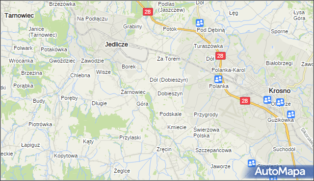 mapa Dobieszyn gmina Jedlicze, Dobieszyn gmina Jedlicze na mapie Targeo