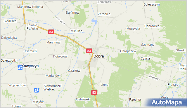 mapa Dobra powiat turecki, Dobra powiat turecki na mapie Targeo