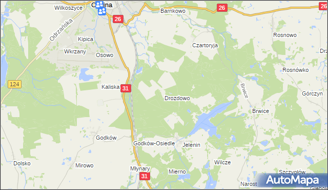 mapa Drozdowo gmina Chojna, Drozdowo gmina Chojna na mapie Targeo