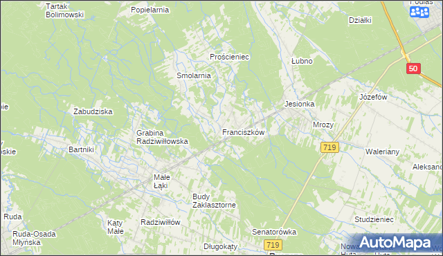 mapa Franciszków gmina Wiskitki, Franciszków gmina Wiskitki na mapie Targeo