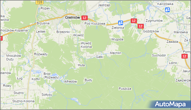 mapa Gałki gmina Gielniów, Gałki gmina Gielniów na mapie Targeo