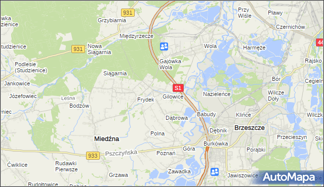 mapa Gilowice gmina Miedźna, Gilowice gmina Miedźna na mapie Targeo