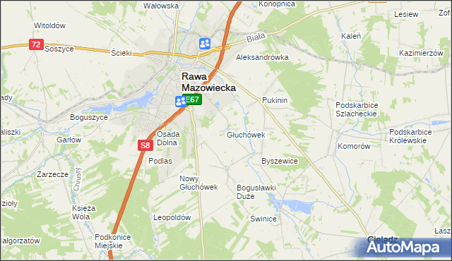 mapa Głuchówek gmina Rawa Mazowiecka, Głuchówek gmina Rawa Mazowiecka na mapie Targeo