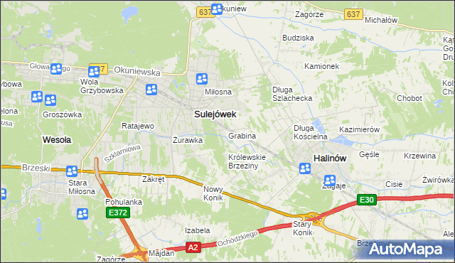 mapa Grabina gmina Halinów, Grabina gmina Halinów na mapie Targeo