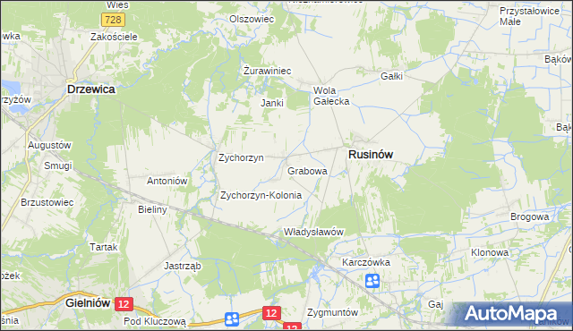 mapa Grabowa gmina Rusinów, Grabowa gmina Rusinów na mapie Targeo