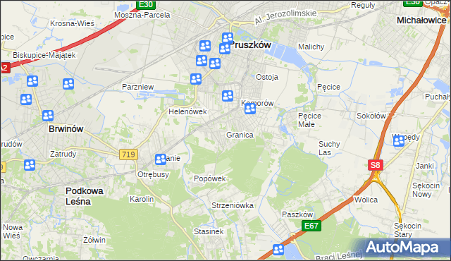 mapa Granica gmina Michałowice, Granica gmina Michałowice na mapie Targeo
