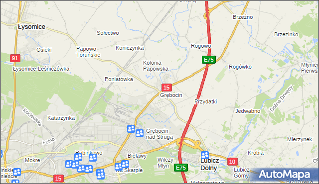 mapa Grębocin gmina Lubicz, Grębocin gmina Lubicz na mapie Targeo