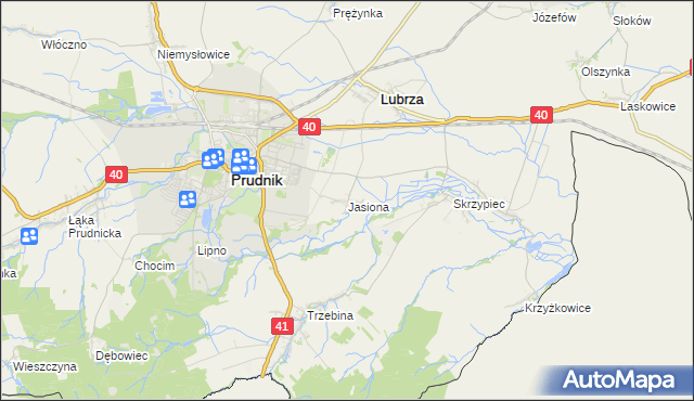 mapa Jasiona gmina Lubrza, Jasiona gmina Lubrza na mapie Targeo