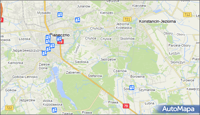 mapa Jastrzębie gmina Piaseczno, Jastrzębie gmina Piaseczno na mapie Targeo