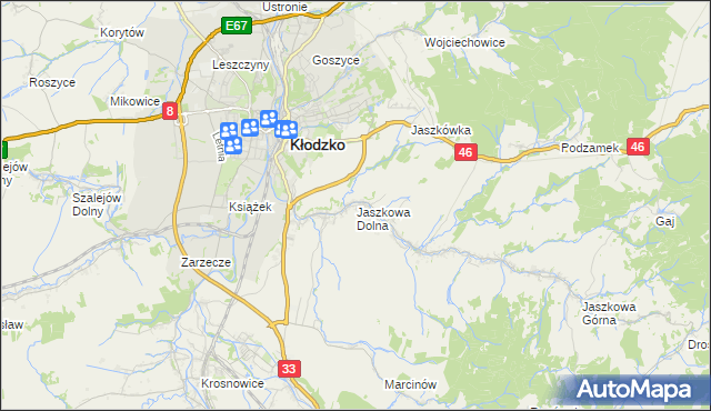 mapa Jaszkowa Dolna, Jaszkowa Dolna na mapie Targeo
