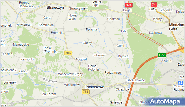 mapa Julianów gmina Piekoszów, Julianów gmina Piekoszów na mapie Targeo