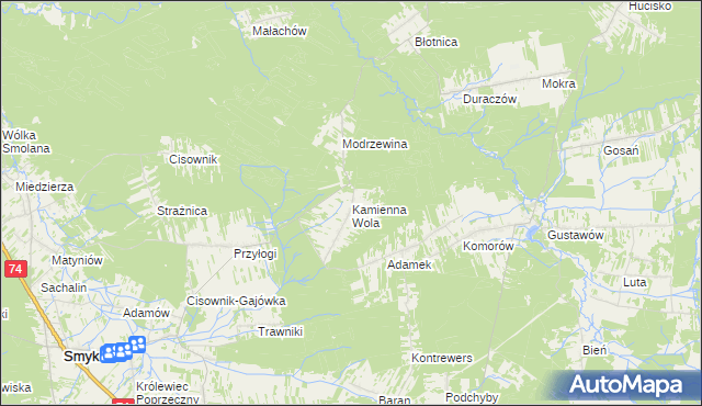 mapa Kamienna Wola gmina Stąporków, Kamienna Wola gmina Stąporków na mapie Targeo