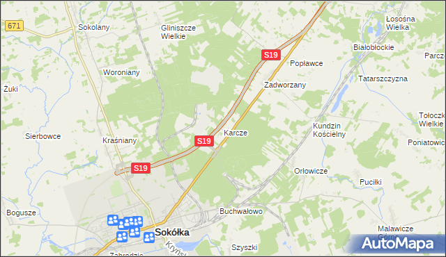 mapa Karcze gmina Sokółka, Karcze gmina Sokółka na mapie Targeo
