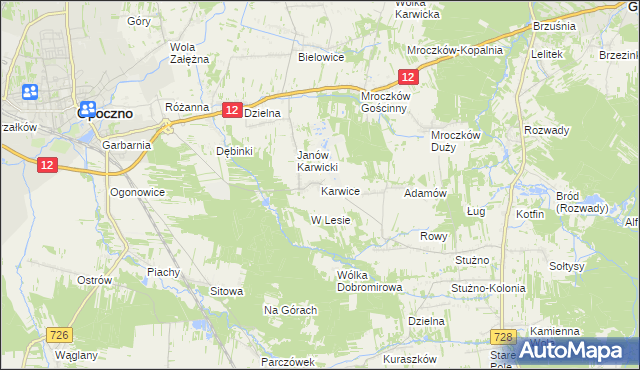 mapa Karwice gmina Opoczno, Karwice gmina Opoczno na mapie Targeo