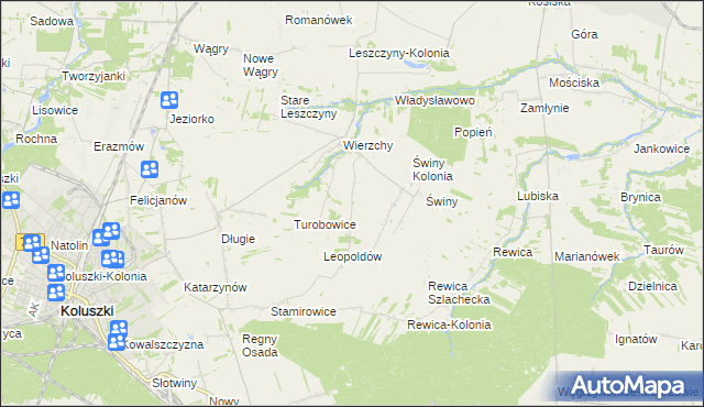 mapa Kazimierzów gmina Koluszki, Kazimierzów gmina Koluszki na mapie Targeo