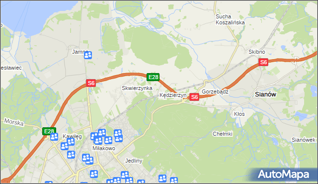 mapa Kędzierzyn gmina Sianów, Kędzierzyn gmina Sianów na mapie Targeo