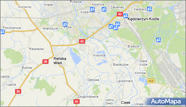 mapa Kobylice gmina Cisek, Kobylice gmina Cisek na mapie Targeo