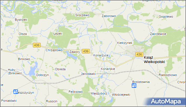 mapa Konarzyce gmina Książ Wielkopolski, Konarzyce gmina Książ Wielkopolski na mapie Targeo