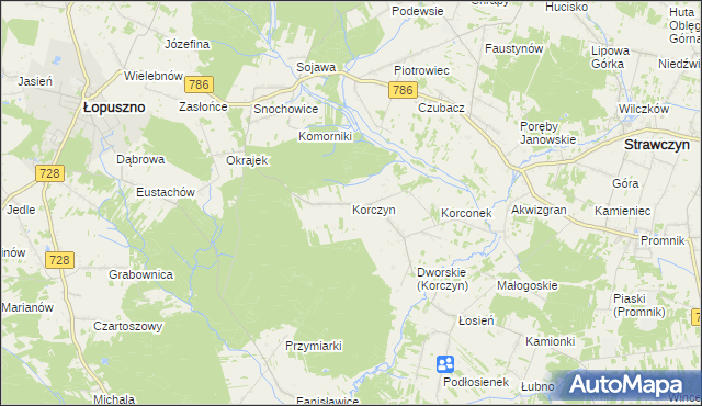 mapa Korczyn gmina Strawczyn, Korczyn gmina Strawczyn na mapie Targeo