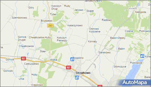 mapa Kornaty-Kolonia Druga, Kornaty-Kolonia Druga na mapie Targeo