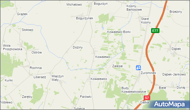 mapa Kowalewo gmina Wiśniewo, Kowalewo gmina Wiśniewo na mapie Targeo