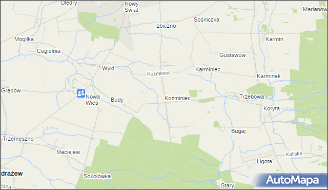 mapa Koźminiec, Koźminiec na mapie Targeo