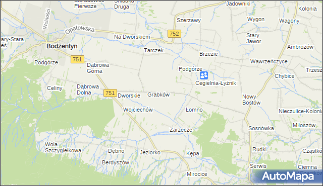 mapa Krajków gmina Pawłów, Krajków gmina Pawłów na mapie Targeo
