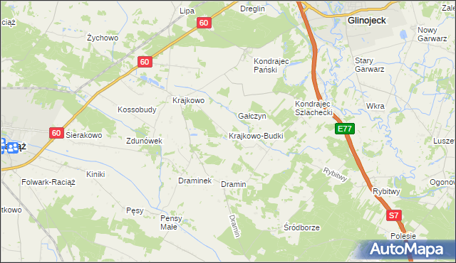 mapa Krajkowo-Budki, Krajkowo-Budki na mapie Targeo