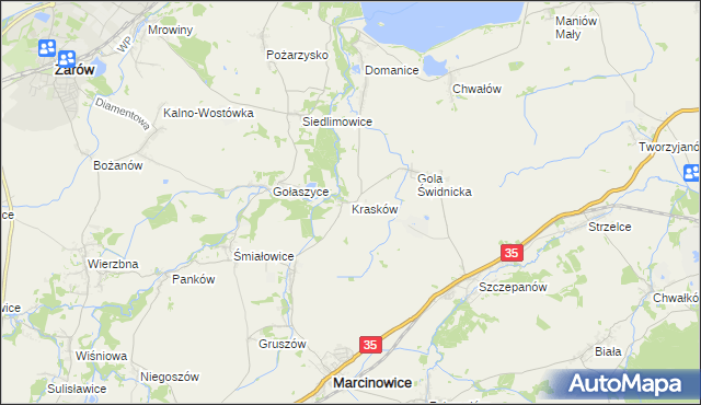 mapa Krasków gmina Marcinowice, Krasków gmina Marcinowice na mapie Targeo