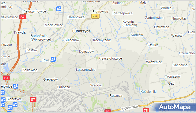 mapa Krzysztoforzyce, Krzysztoforzyce na mapie Targeo