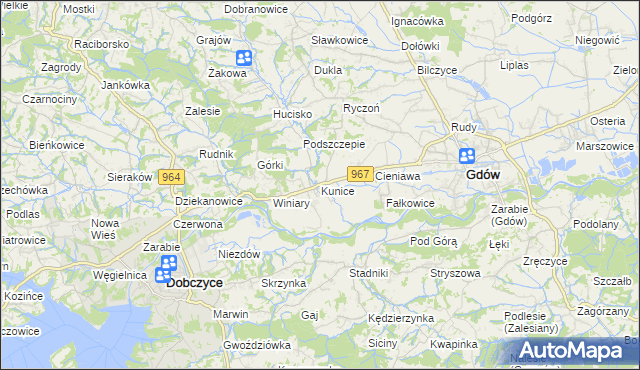 mapa Kunice gmina Gdów, Kunice gmina Gdów na mapie Targeo