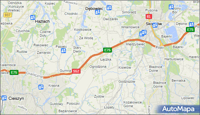 mapa Łączka gmina Dębowiec, Łączka gmina Dębowiec na mapie Targeo