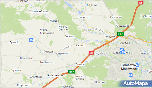 mapa Łazisko gmina Tomaszów Mazowiecki, Łazisko gmina Tomaszów Mazowiecki na mapie Targeo