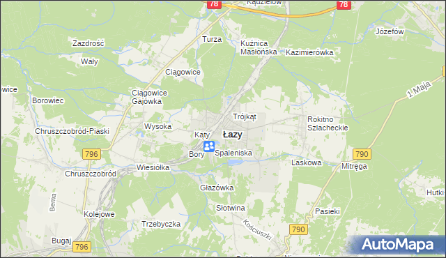mapa Łazy powiat zawierciański, Łazy powiat zawierciański na mapie Targeo