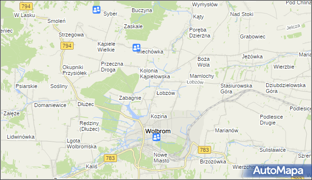 mapa Łobzów gmina Wolbrom, Łobzów gmina Wolbrom na mapie Targeo