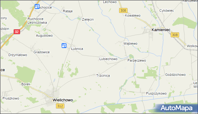 mapa Lubiechowo gmina Kamieniec, Lubiechowo gmina Kamieniec na mapie Targeo