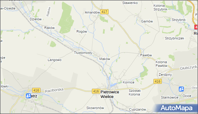mapa Maków gmina Pietrowice Wielkie, Maków gmina Pietrowice Wielkie na mapie Targeo