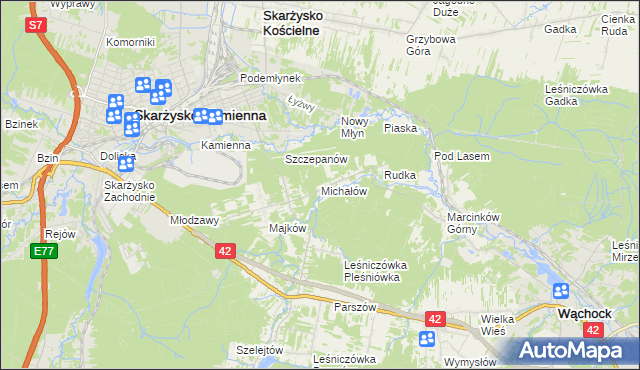 mapa Michałów gmina Skarżysko Kościelne, Michałów gmina Skarżysko Kościelne na mapie Targeo
