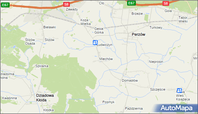 mapa Miechów gmina Perzów, Miechów gmina Perzów na mapie Targeo