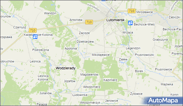 mapa Mikołajewice gmina Lutomiersk, Mikołajewice gmina Lutomiersk na mapie Targeo