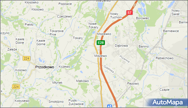 mapa Miszewo gmina Żukowo, Miszewo gmina Żukowo na mapie Targeo